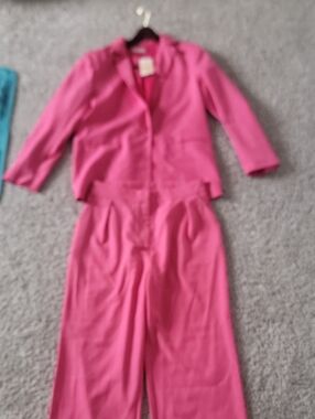 Women's Pink Two-Piece Blazer and Wide-Leg Pant Set